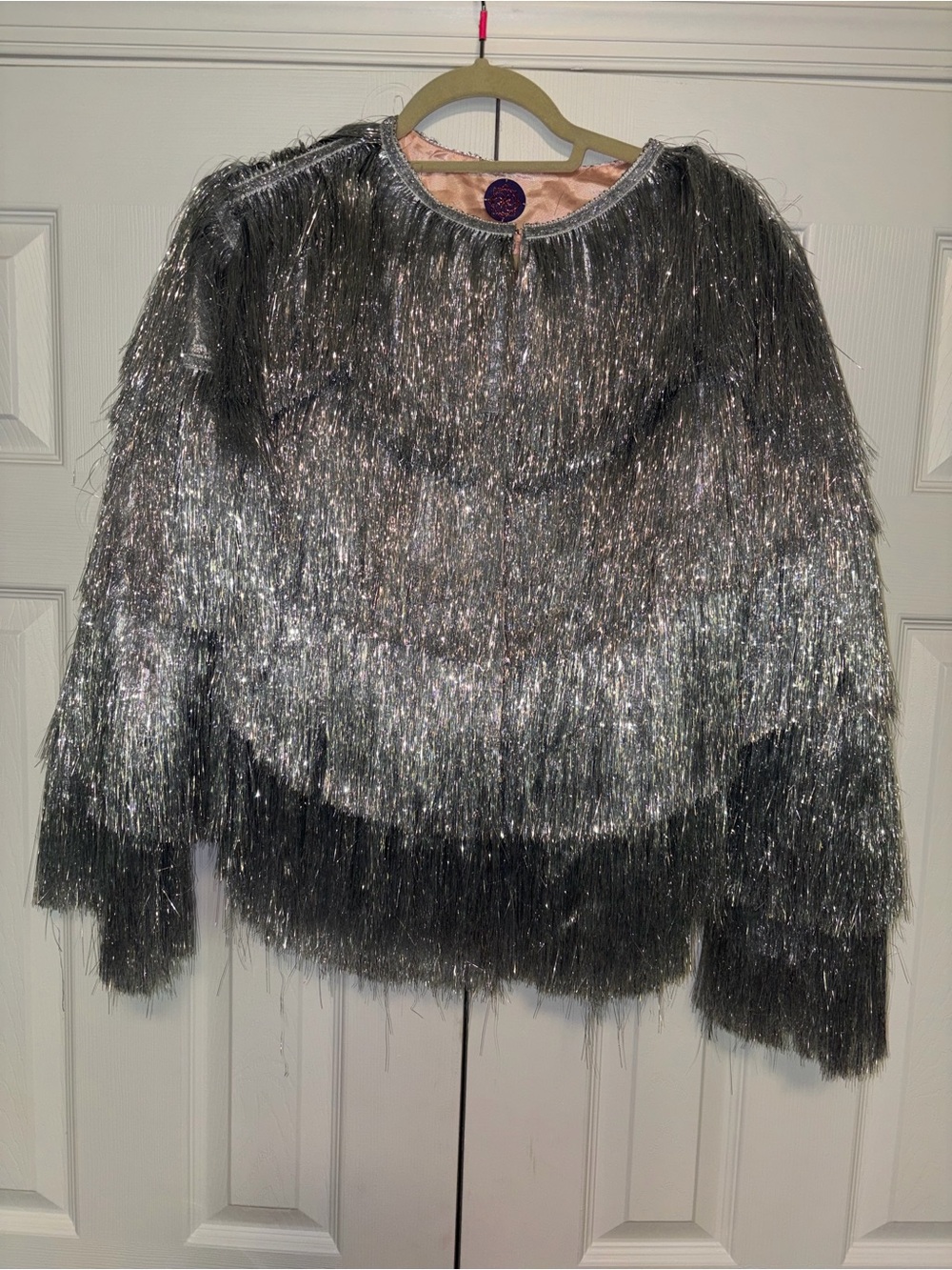 silver metallic fringe jacket women size medium